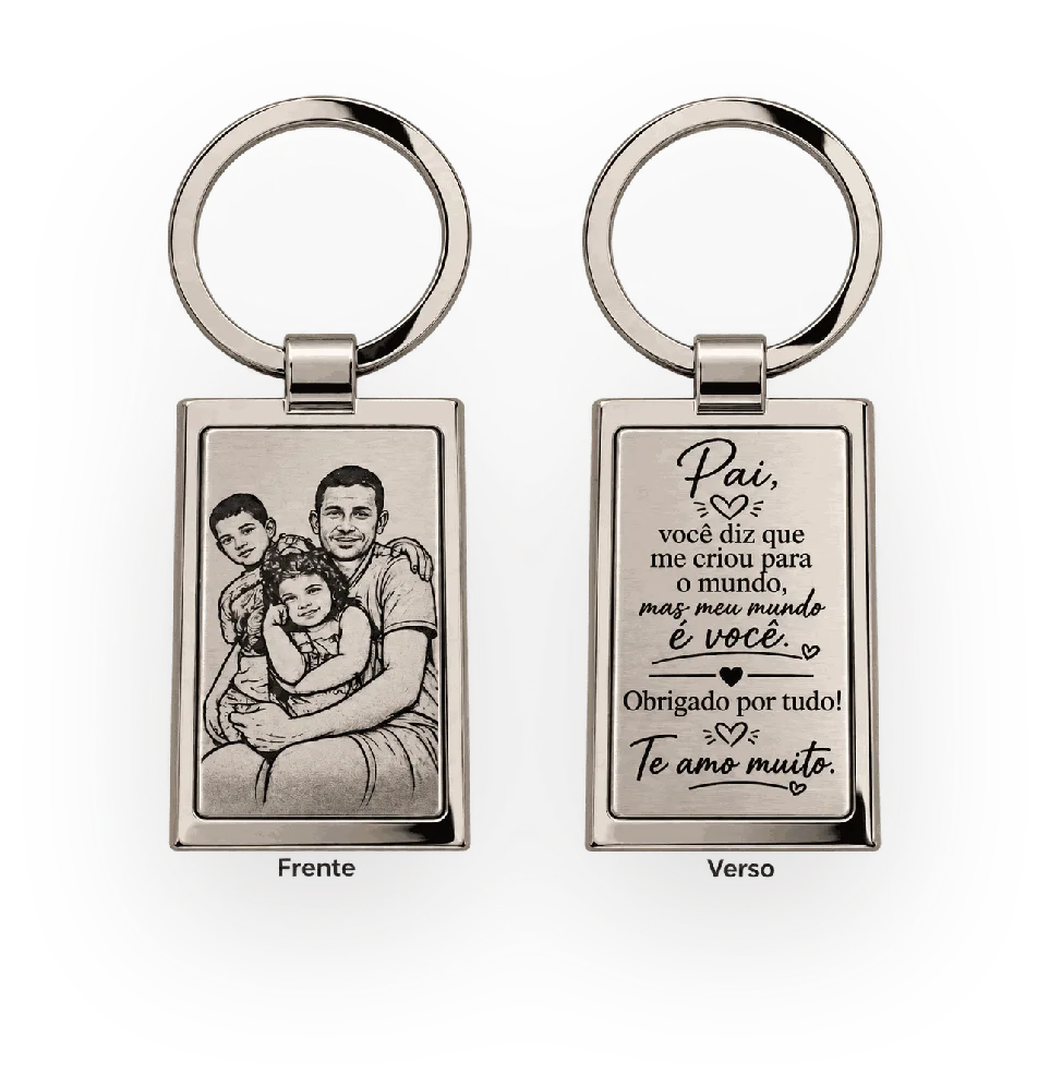 Chaveiro de inox personalizado com gravação de foto e mensagem